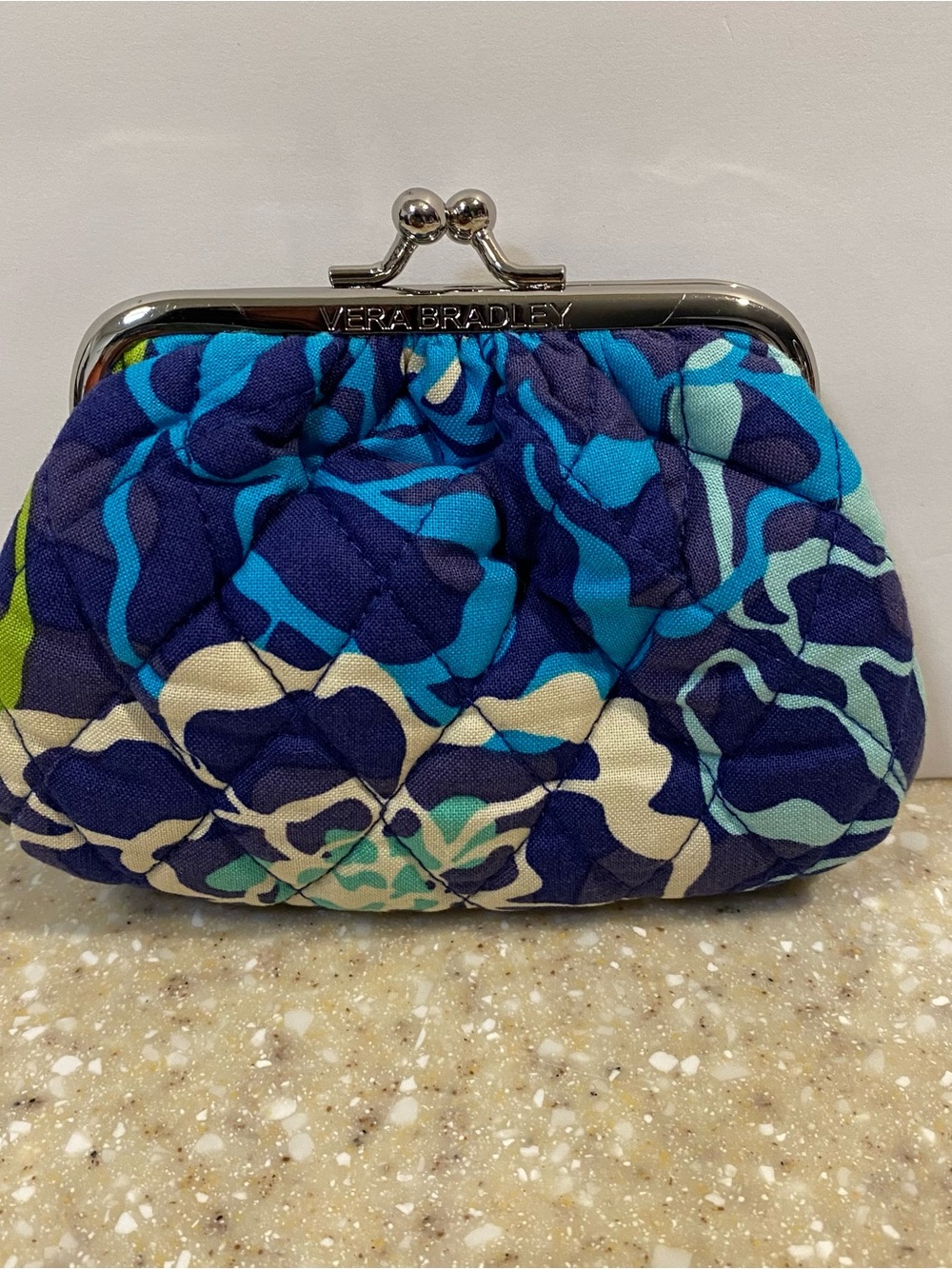 Vera Bradley Blue Floral Quilted Kiss-Lock Coin Purse